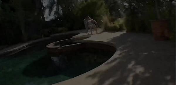  Blonde student sunbathes by the pool and then lets me fuck her